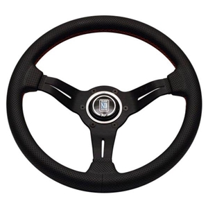 Nardi Deep Corn Steering Wheel - Perforated Leather with Black Spokes & Red Stitching - 330mm