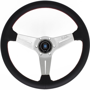 Nardi Deep Corn Steering Wheel - Perforated Leather with Satin Spokes & Red Stitching - 350mm