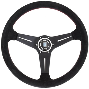 Nardi Deep Corn Steering Wheel - Suede with Black Spokes & Red Stitching - 350mm