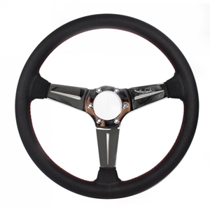 Nardi Deep Corn Steering Wheel - Perforated Leather with Chrome Spokes & Red Stitching - 350mm