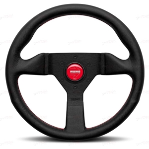 Momo Monte Carlo 320MM Black Leather W/Red Stitching