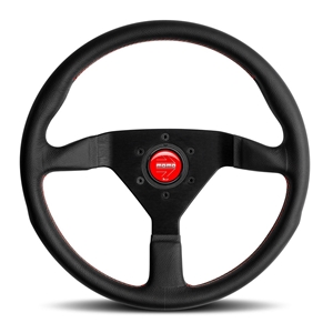 Momo Monte Carlo 350MM Black Leather W/Red Stitching