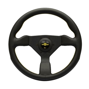 Personal Grinta Steering Wheel - Black Leather with Black Spokes & Yellow Stitching - 350mm