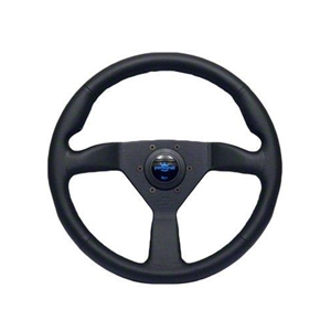 Personal Neo Eagle Steering Wheel - Black Leather with Black Spokes Blue Stitching- 350mm