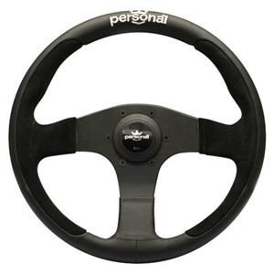 Personal Pole Position Steering Wheel - Black Leather/Suede with Black Spokes - 350mm