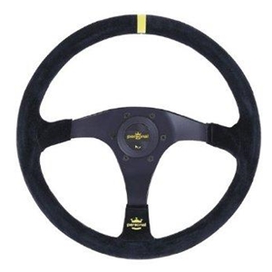 Personal Trophy Steering Wheel - Black Suede with Black Spokes Yellow Stitching- 350mm