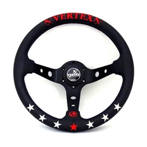 VERTEX STEERING WHEEL ..7 STAR RED/BLUE..330MM DEEP DISH