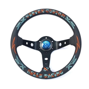 VERTEX Hell's Racing Steering Wheel 330mm Leather w/ Red and Blue Stitching