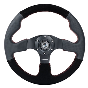 Reinforced Steering Wheel- 320mm Sport leather / Suede Steering Wheel w/ red stitch