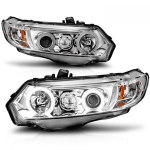 HONDA CIVIC 2006 - 2011 2DR PROJECTOR HEADLIGHTS WITH CCFL HALOS AND CHROME HOUSING