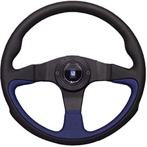 Nardi Challenge Steering Wheel - Black leather/Blue w/Black anodized spokes/horn button with Nardi logo - 350mm	