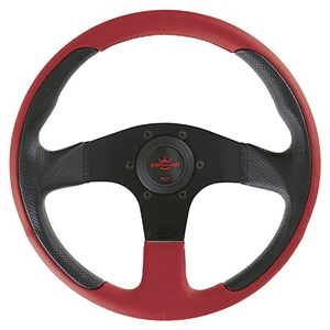 Nardi Steering Wheel - New Racing - 320mm Black Perforated Leather / Red Leather - Black Spokes