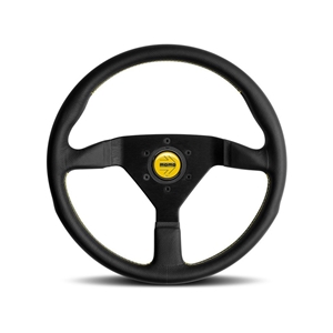 Momo Monte Carlo 350MM Black Leather W/Yellow Stitching