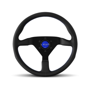 Momo Monte Carlo 350MM Black Leather W/Blue Stitching