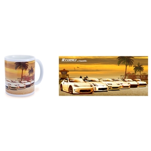 TOMEI COFFEE MUG WHITE Z CAR SUNSET HUNTINGTON BEACH