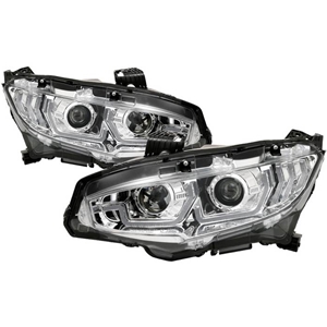 Spyder Head Lights - Honda Civic 16-21 2DR/4DR/Hatchback (will not fit factory led headlight equipped vehicles) W/ LED Sequential Turn Signal Lights Projector Headlight - Chrome