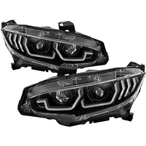 Spyder Head Lights - Honda Civic 16-21 2DR/4DR/Hatchback ( Will Not Fit Factory LED Headlight Equipped Vehicles ) W/ LED Sequential Turn Signal Lights ( LED Low Beam ) Headlight - Black
