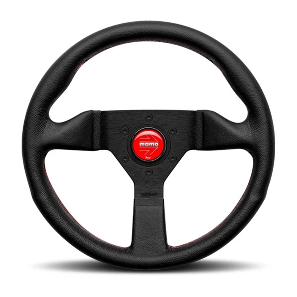 Garage16 - Momo Monte Carlo 320MM Black Leather W/Red Stitching