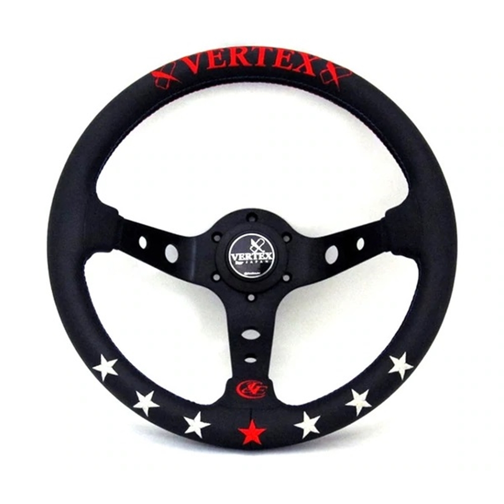 VERTEX STEERING WHEEL ..7 STAR RED/BLUE..330MM DEEP DISH