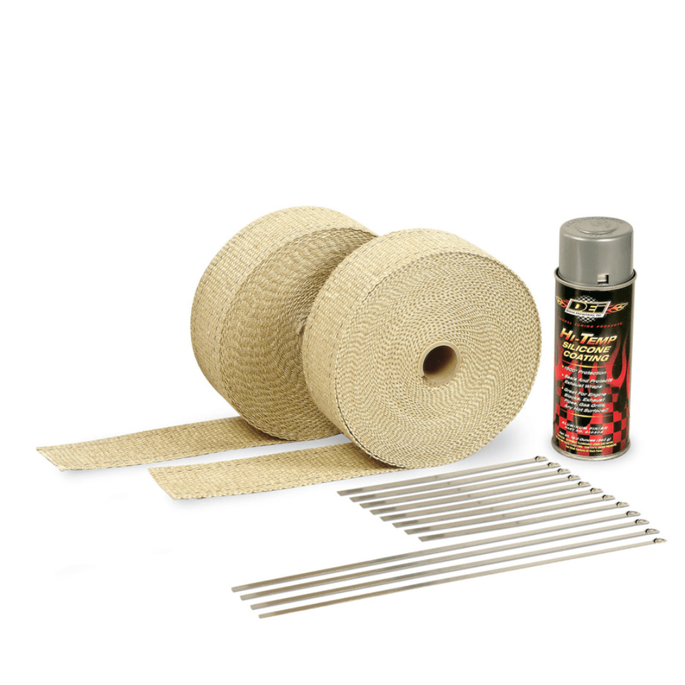 Garage16 Exhaust Wrap Kit Tan Wrap & Aluminum HT Silicone Coating