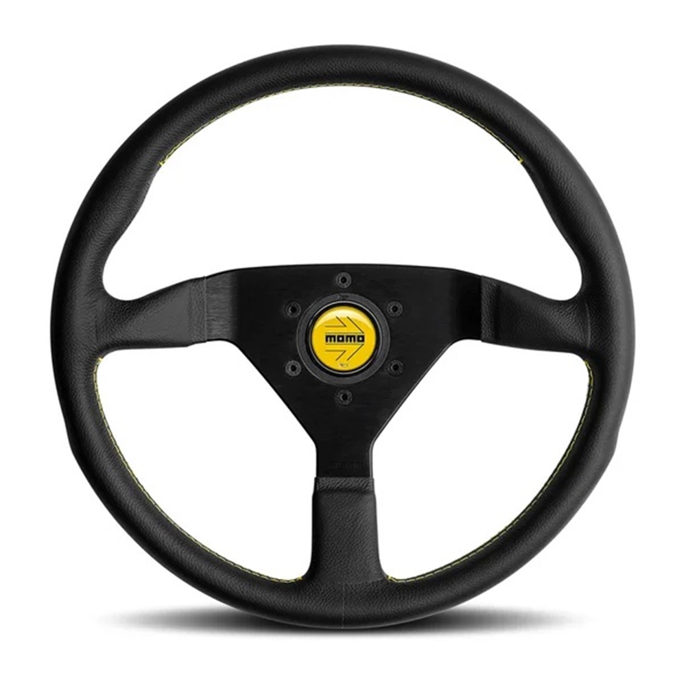 Garage16 - Momo Monte Carlo 350MM Black Leather W/Yellow Stitching