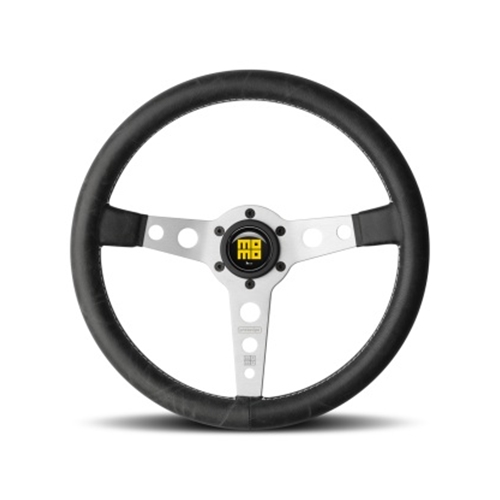 Momo Prototipo Steering Wheel 350 mm - Black Leather/White Stitch/Brshd Spokes
