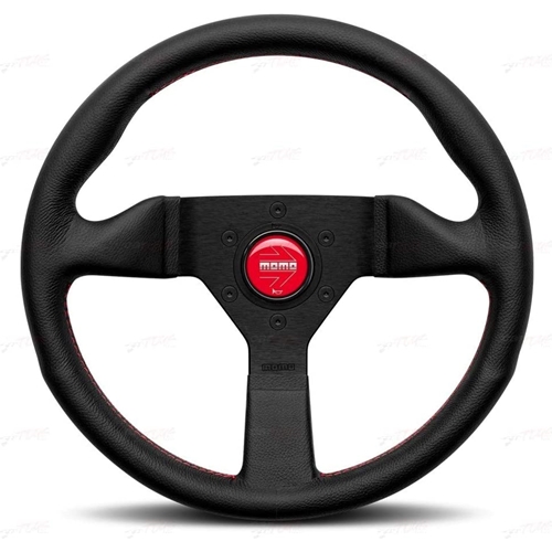 Momo Monte Carlo 320MM Black Leather W/Red Stitching