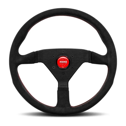 Momo Monte Carlo 350MM Black Alcantara W/Red Stitching