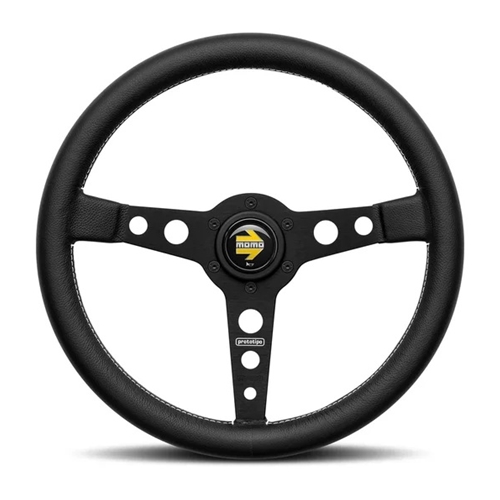 Momo Prototipo Steering Wheel 350 mm - Black Leather/Wht Stitch/Black Spokes