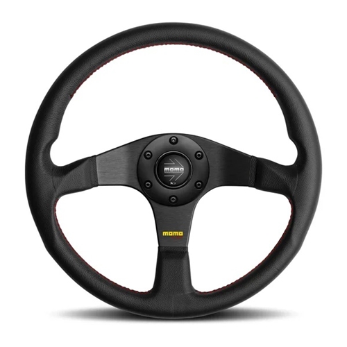 Momo Tuner Steering Wheel 350 mm - Black Leather/Red Stitch/Black Spokes