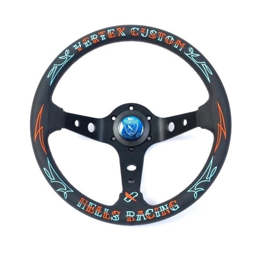 VERTEX Hell's Racing Steering Wheel 330mm Leather w/ Red and Blue Stitching