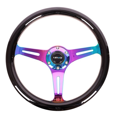 Classic Wood Grain Wheel - 350mm 3 Neochrome spokes - Black Paint Grip