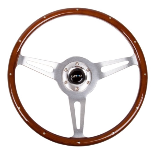 Classic Wood Grain Wheel, Brush aluminum 3 spoke 365mm with metal insert.