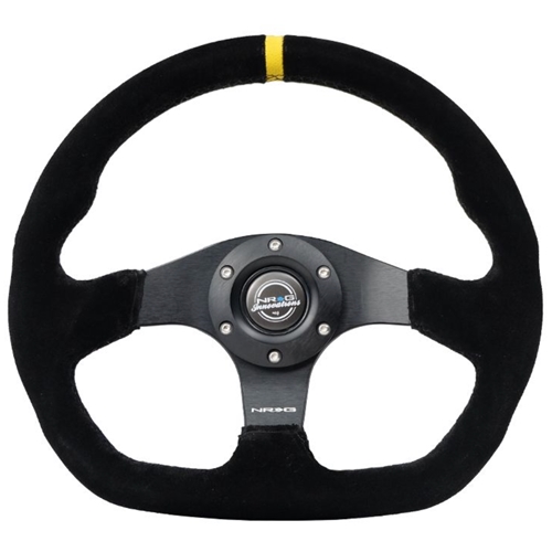 Reinforced Steering Wheel - 320mm Sport Suede flat bottom with yellow center mark