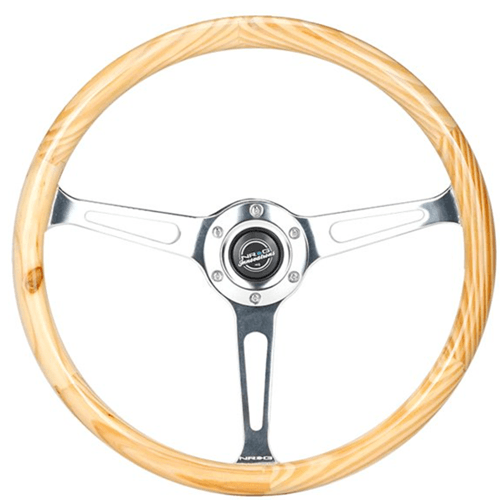 Reinforced Classic Light Wood Grain Wheel, 360mm, 3 spoke center in chrome