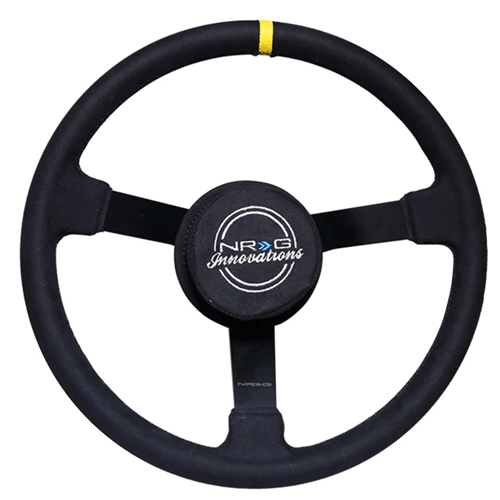 Reinforced Steering Wheel - NASCAR 380mm alcantara 3 spoke with NRG logo, removable Crushed Pad. Special 6 and 3 bolt pattern.