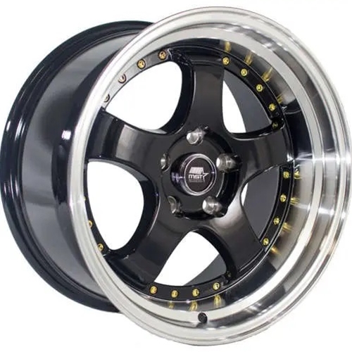 MST Wheels MT07 - Black w/Machined Lip Gold Rivets - 17x9.0 5x114.3 Offset +20